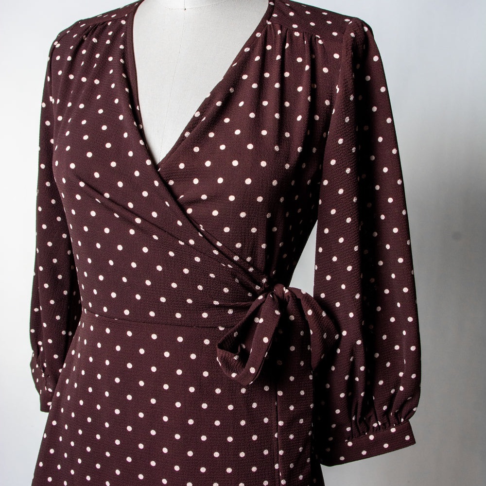 Chic Burgundy Polka Dot Wrap Dress